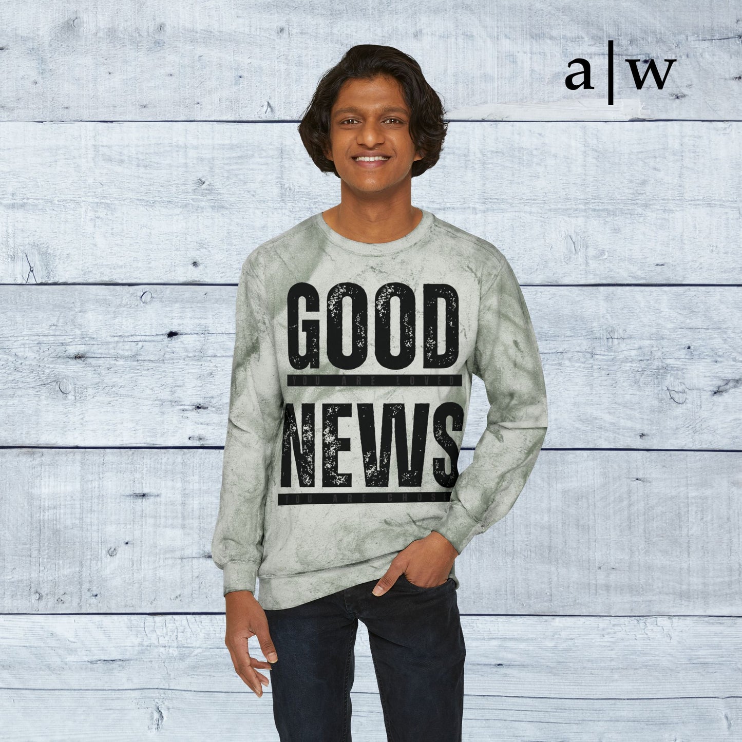 good news | color blast crewneck