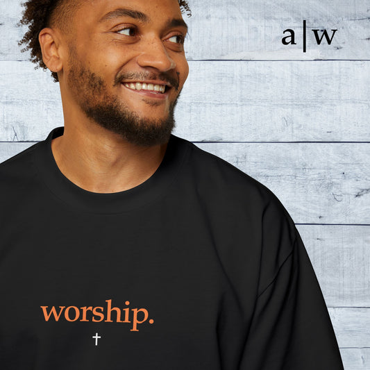 worship | oversized heavy tee - black/orange