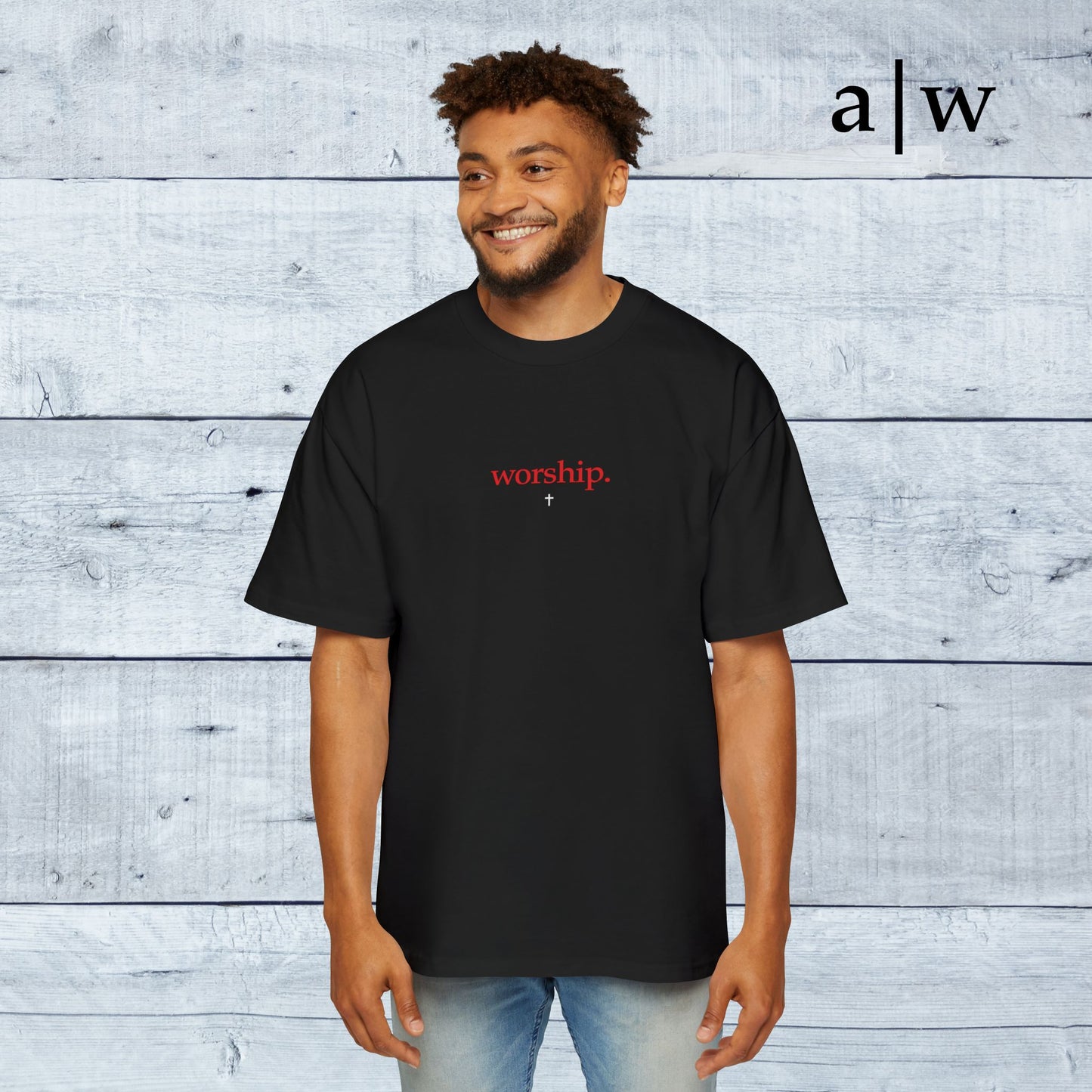 worship | oversized heavy tee - black/red