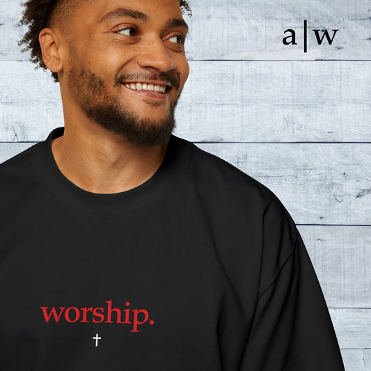 worship | oversized heavy tee - black/red